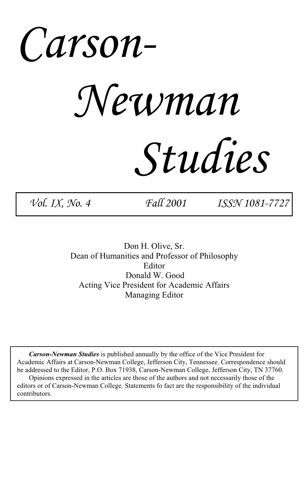 Carson- Newman Studies Vol