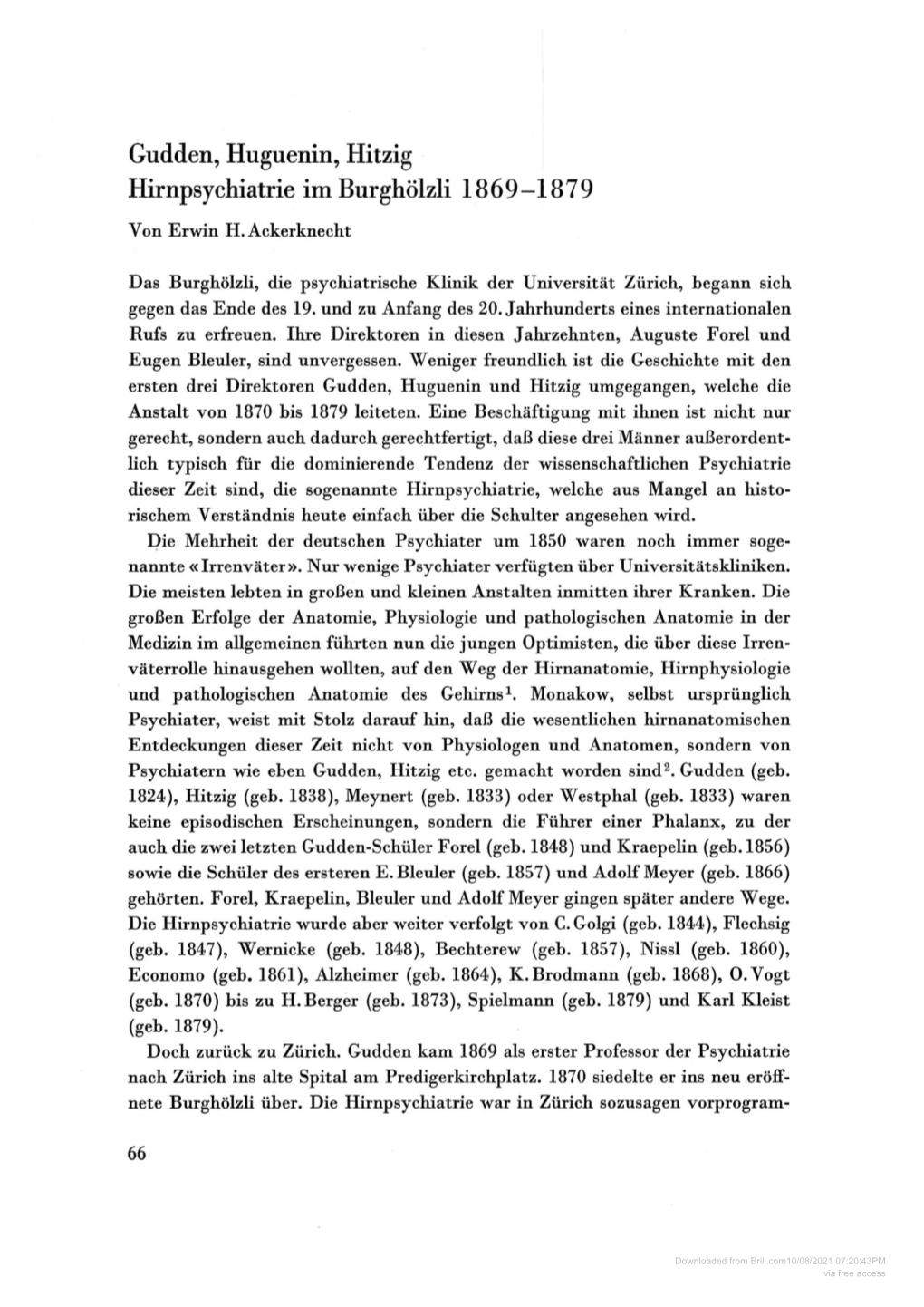 Gudden, Huguenin, Hitzig : Hirnpsychiatrie Im Burghölzli 1869