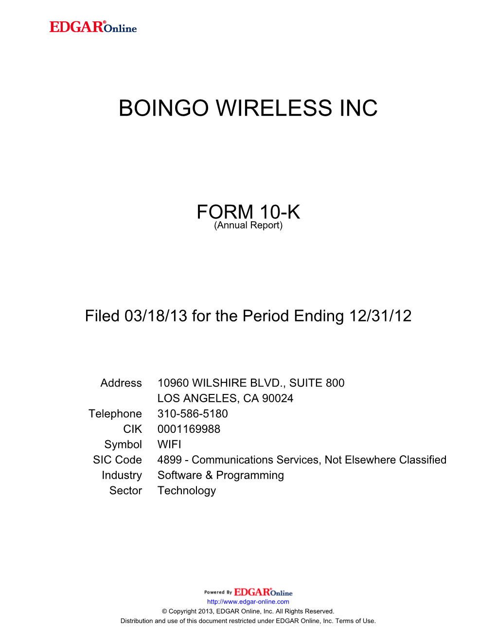 Boingo Wireless Inc