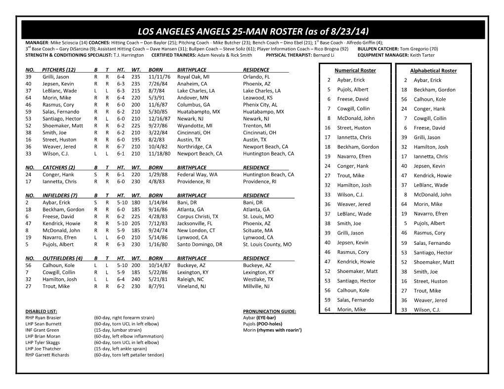 2003 Anaheim Angels 25-Man Roster