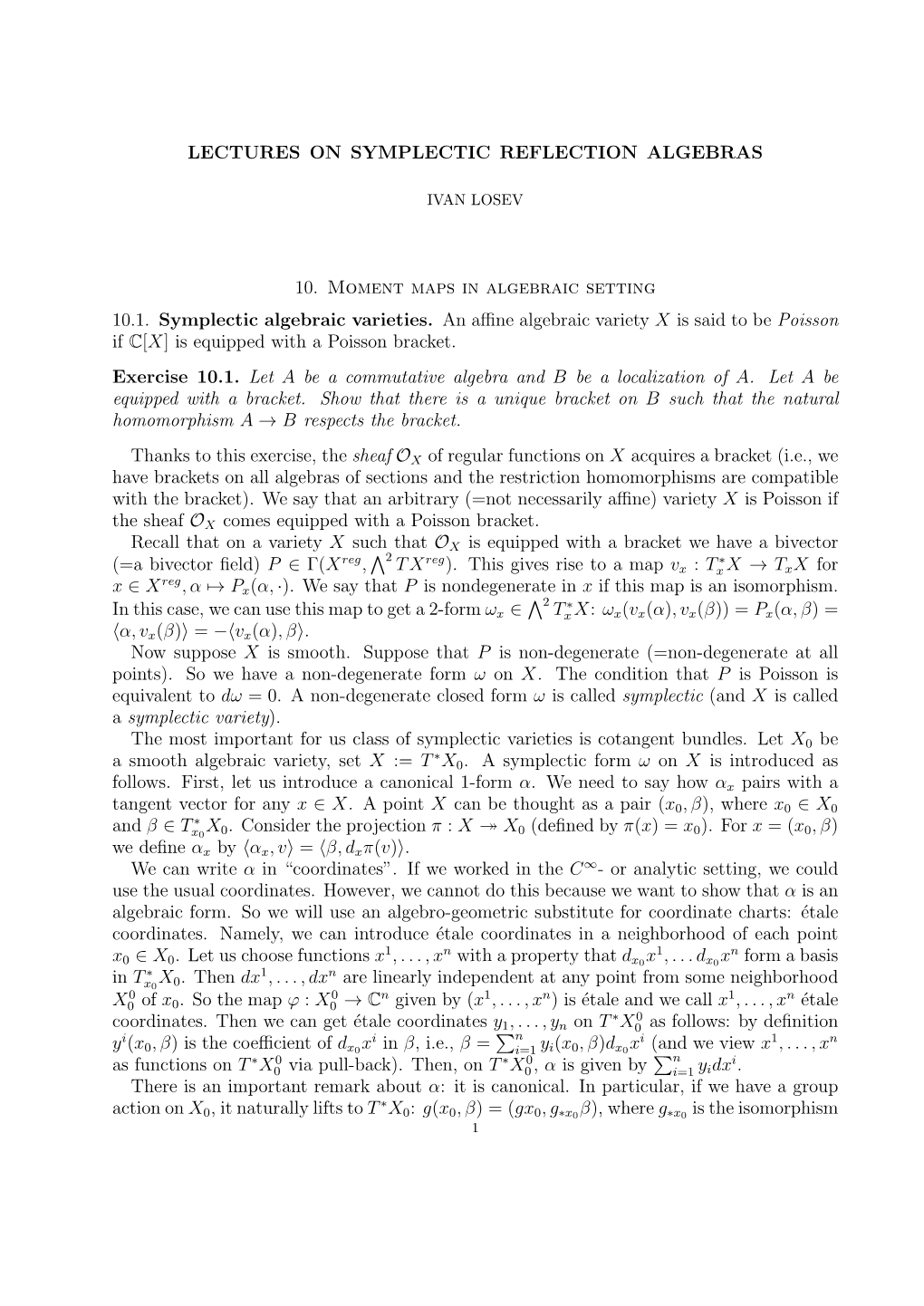 10. Moment Maps in Algebraic Setting 10.1