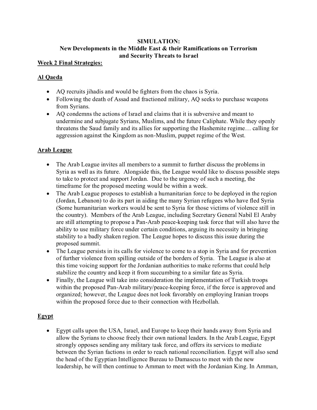 SIMULATION: New Developments in the Middle East & Their