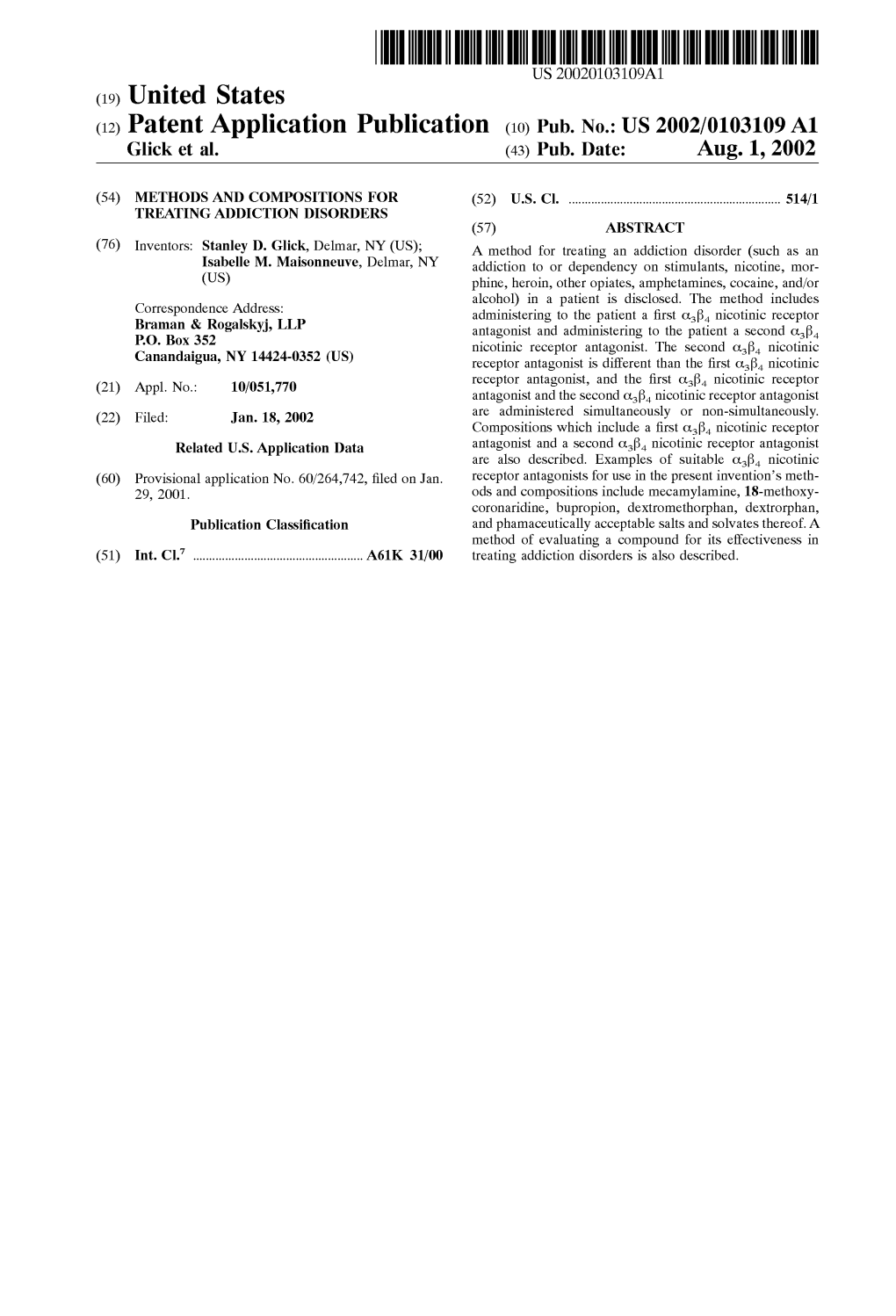 (12) Patent Application Publication (10) Pub. No.: US 2002/0103109 A1 Glick Et Al