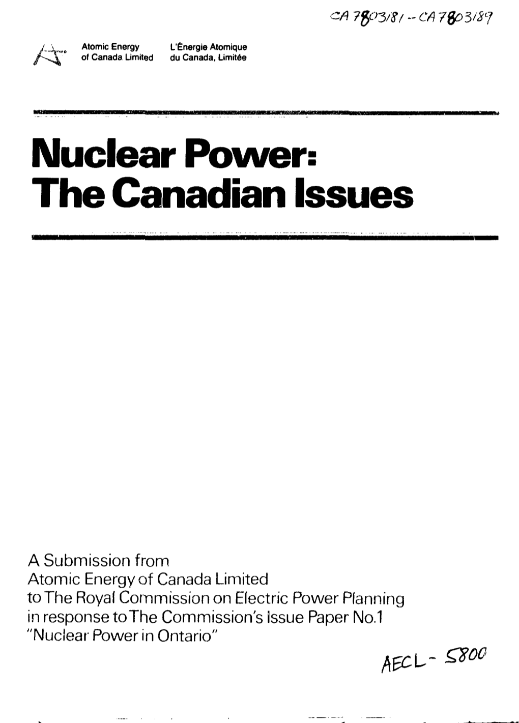 Nuclear Power: the Canadian Issues