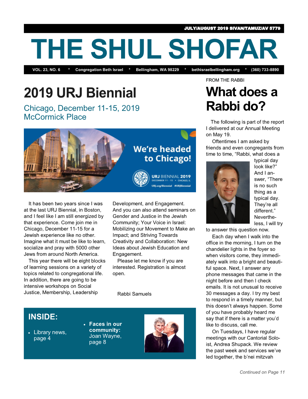 The Shul Shofar, July/August 2019