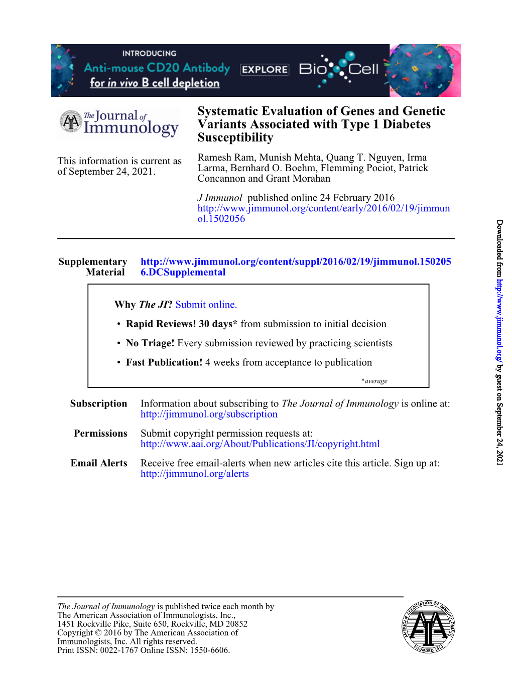 Systematic Evaluation of Genes and Genetic Variants Associated with Type 1 Diabetes Susceptibility