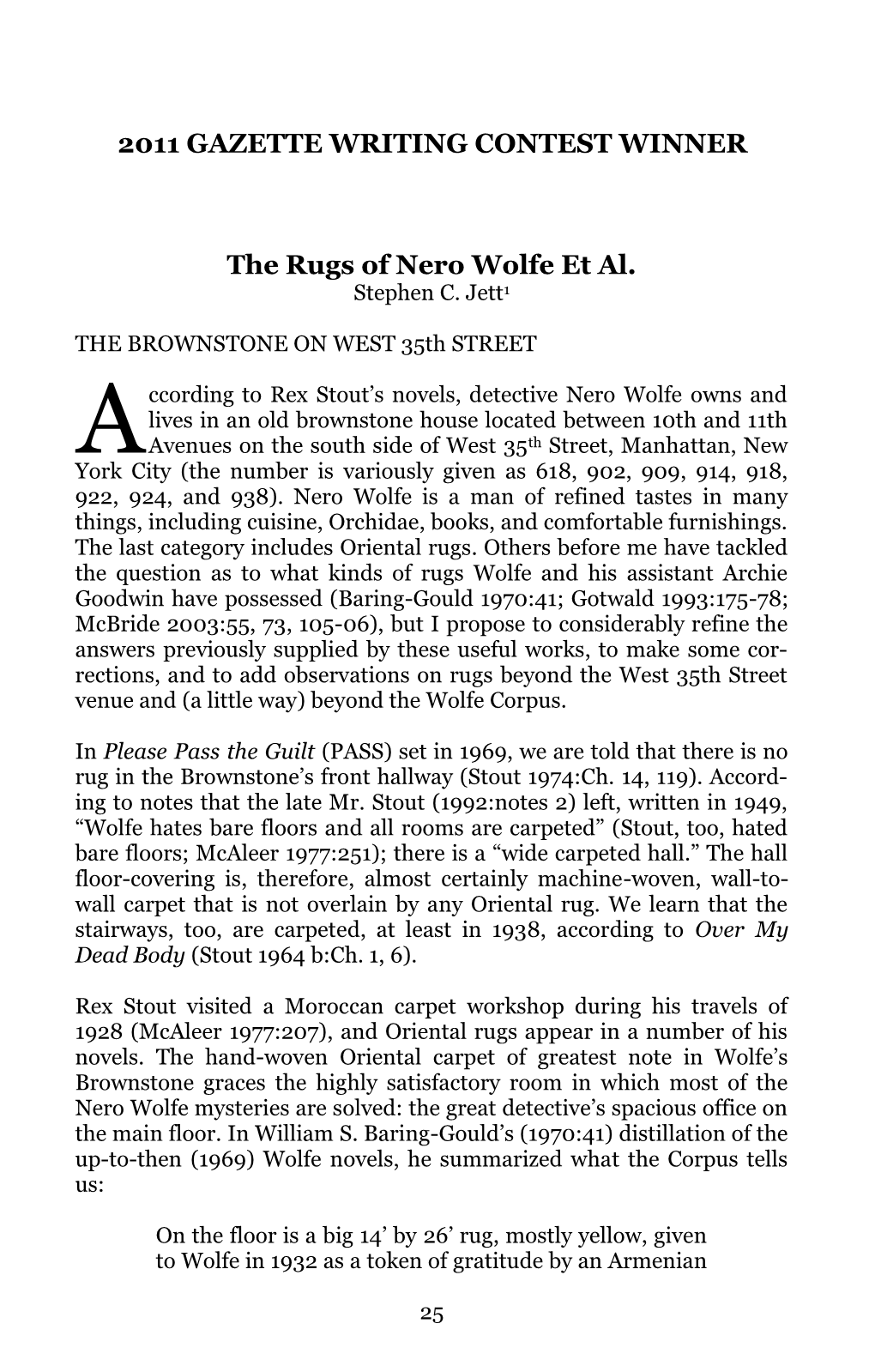 The Rugs of Nero Wolfe Et Al