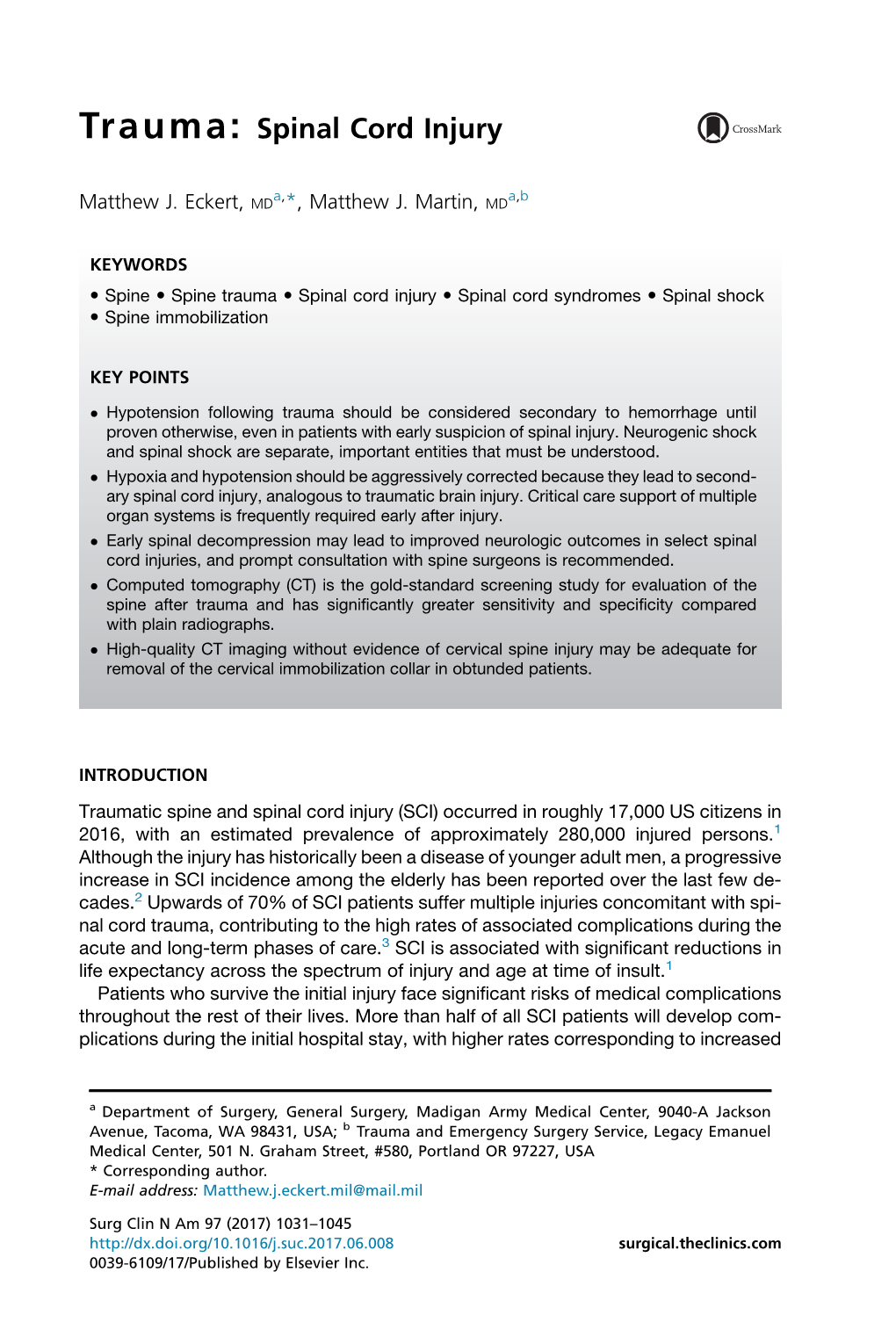 Trauma: Spinal Cord Injury