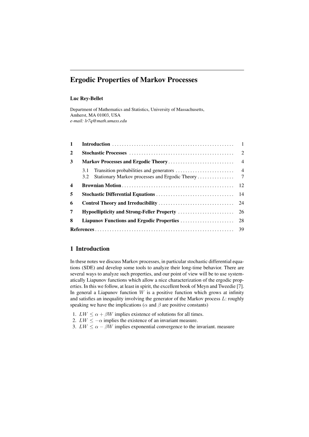 Ergodic Properties of Markov Processes