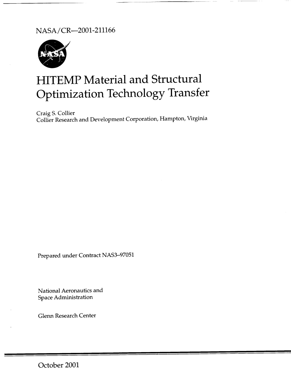 HITEMP Material and Structural Optimization Technology Transfer