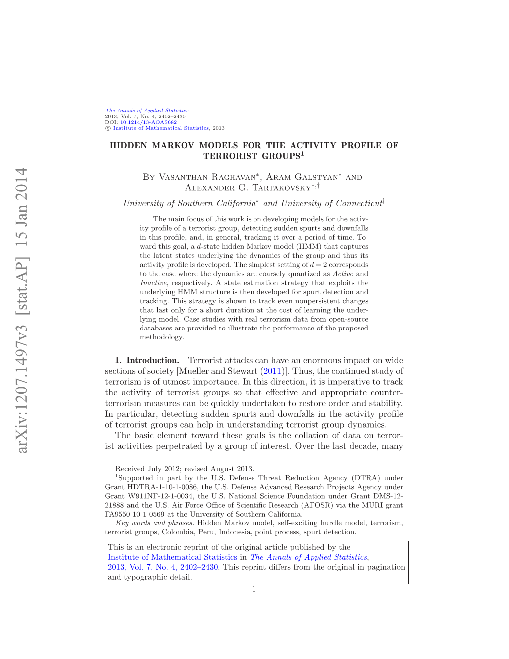 Hidden Markov Models for the Activity Profile of Terrorist Groups