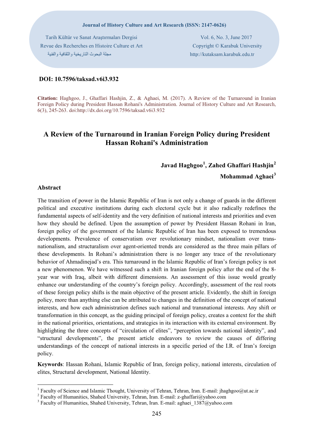 A Review of the Turnaround in Iranian Foreign Policy During President Hassan Rohani's Administration