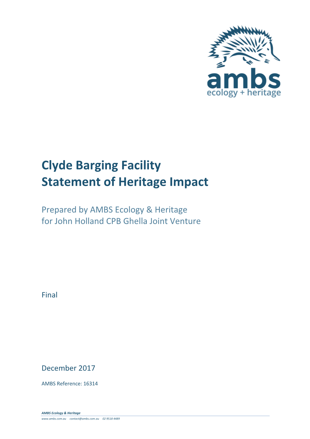 Clyde Barging Facility Statement of Heritage Impact