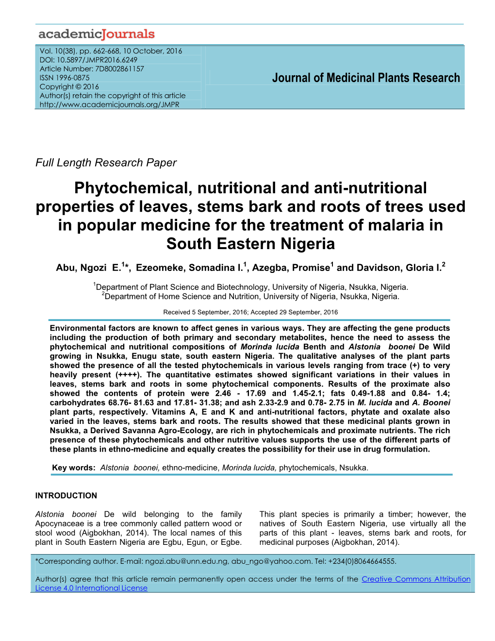 Phytochemical, Nutritional and Anti-Nutritional Properties of Leaves