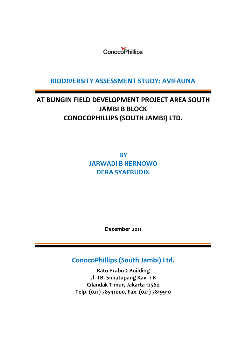Biodiversity Assessment Study: Avifauna