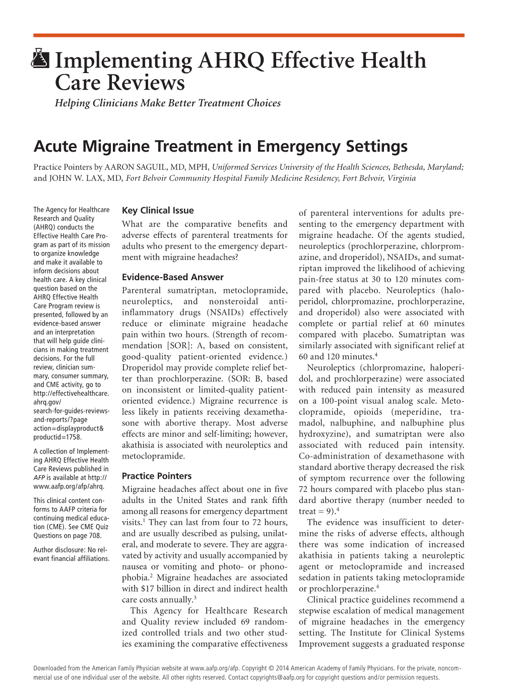 Acute Migraine Treatment in Emergency Settings