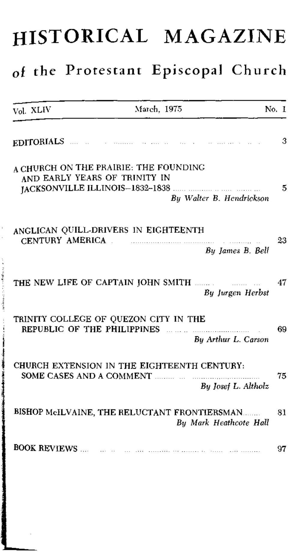 HISTORICAL MAGAZINE of the Protestant Episcopal Church