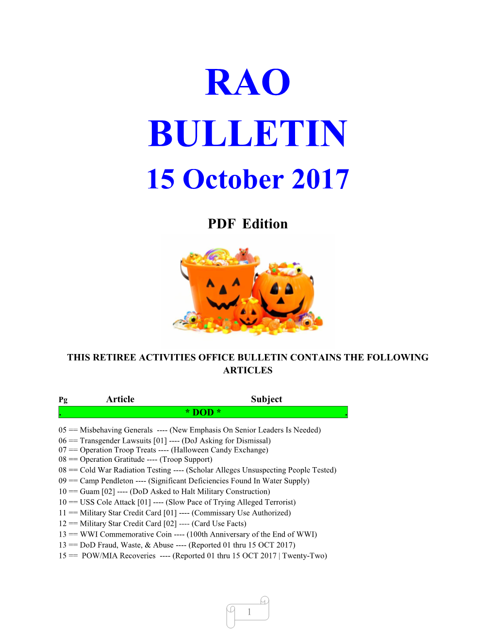 RAO BULLETIN 15 October 2017