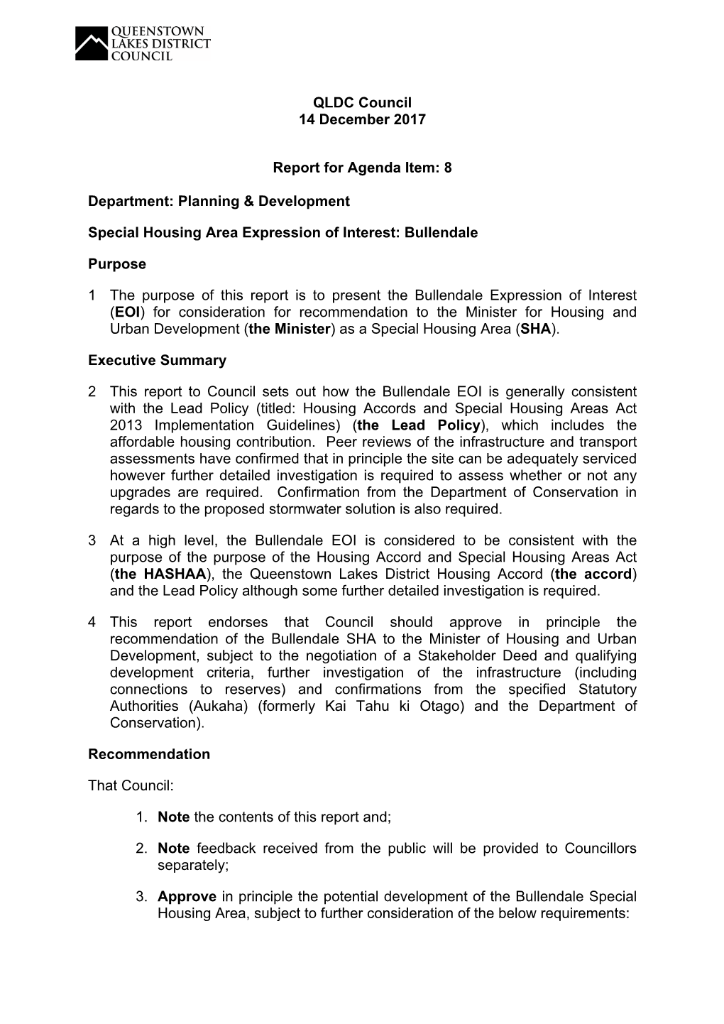 Planning & Development Special Housing Area Expressi