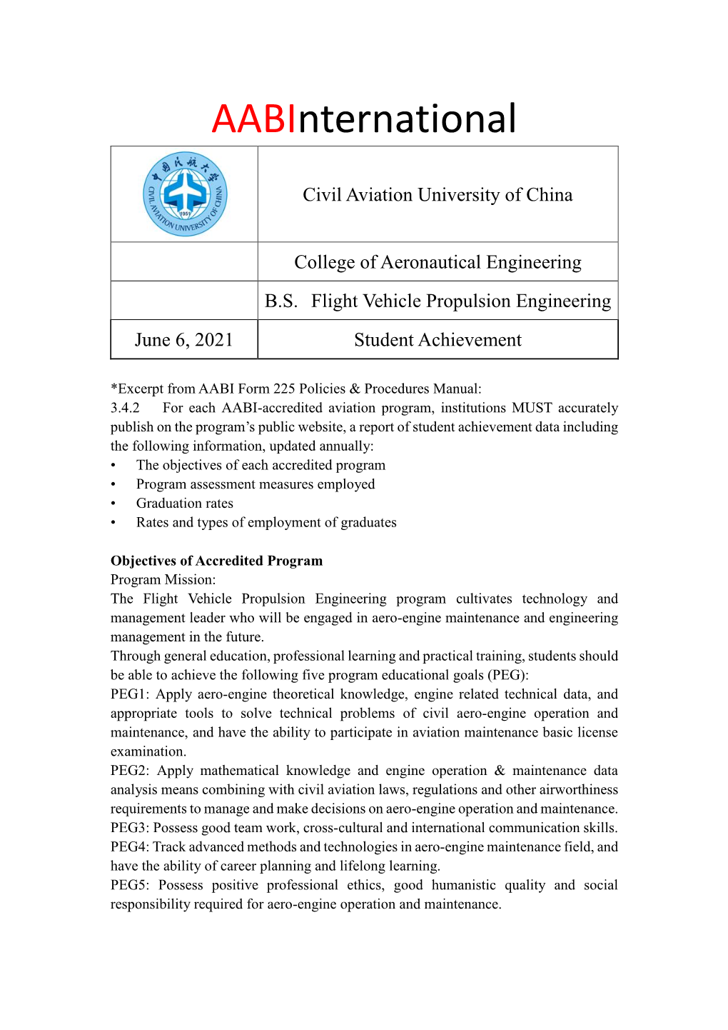 Flight Vehicle Propulsion Engineering June 6, 2021 Student Achievement