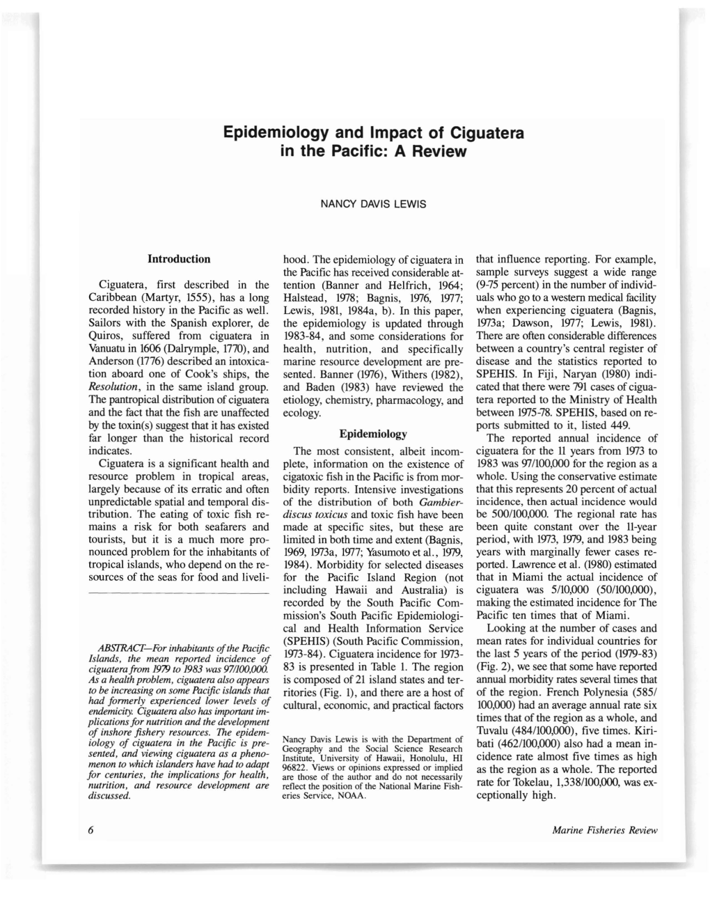 Epidemiology and Impact of Ciguatera in the Pacific: a Review