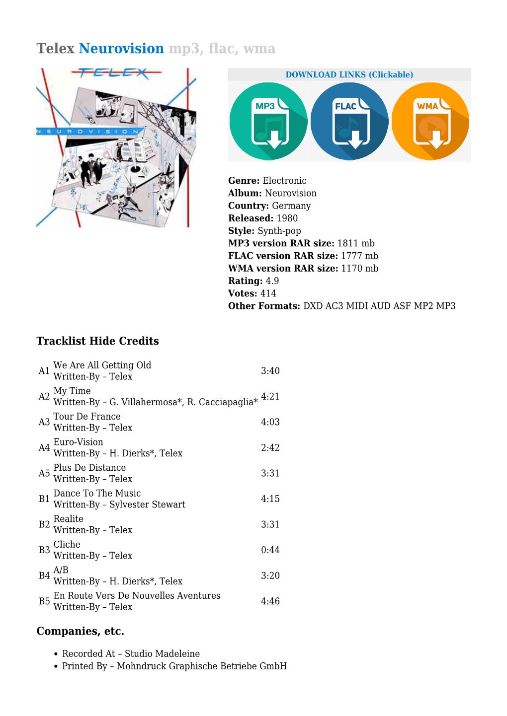 Telex Neurovision Mp3, Flac, Wma