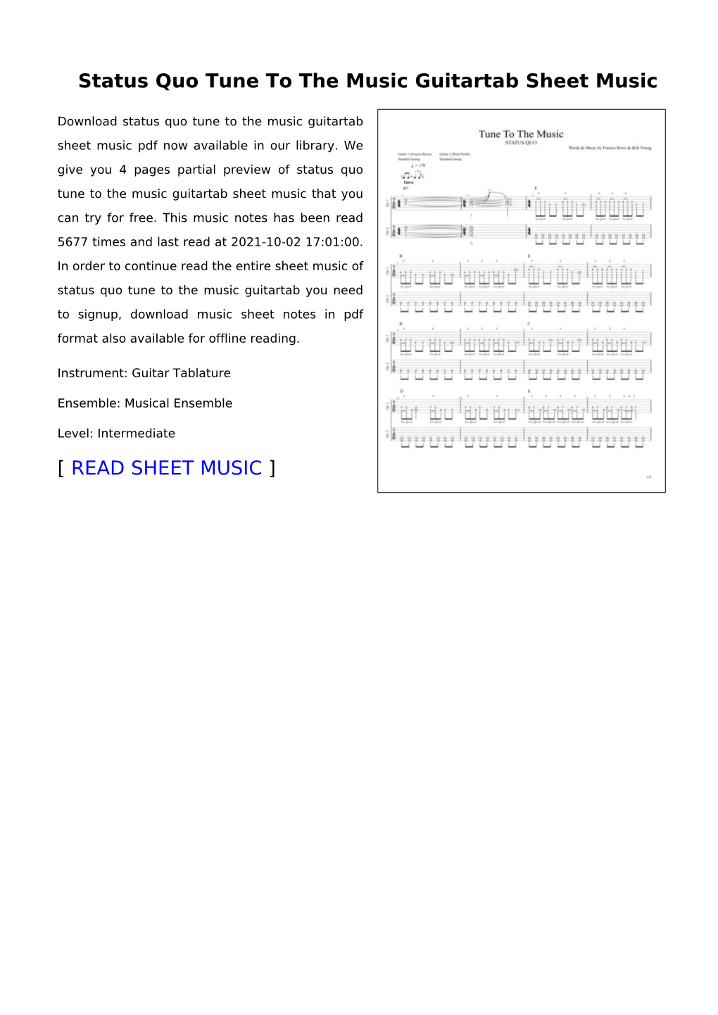 Sheet Music of Status Quo Tune to the Music Guitartab You Need to Signup, Download Music Sheet Notes in Pdf Format Also Available for Offline Reading