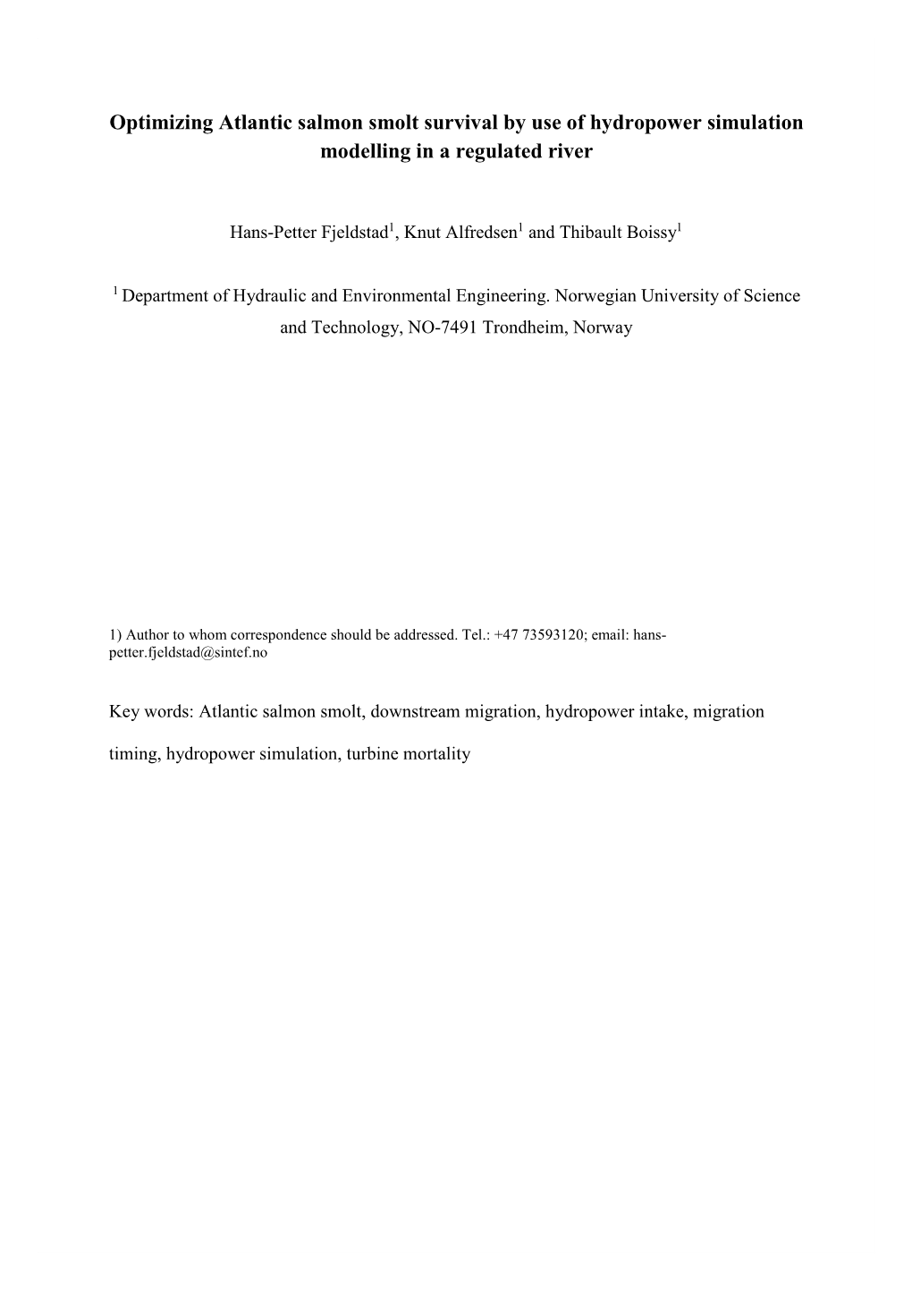 Optimizing Atlantic Salmon Smolt Survival by Use of Hydropower Simulation Modelling in a Regulated River