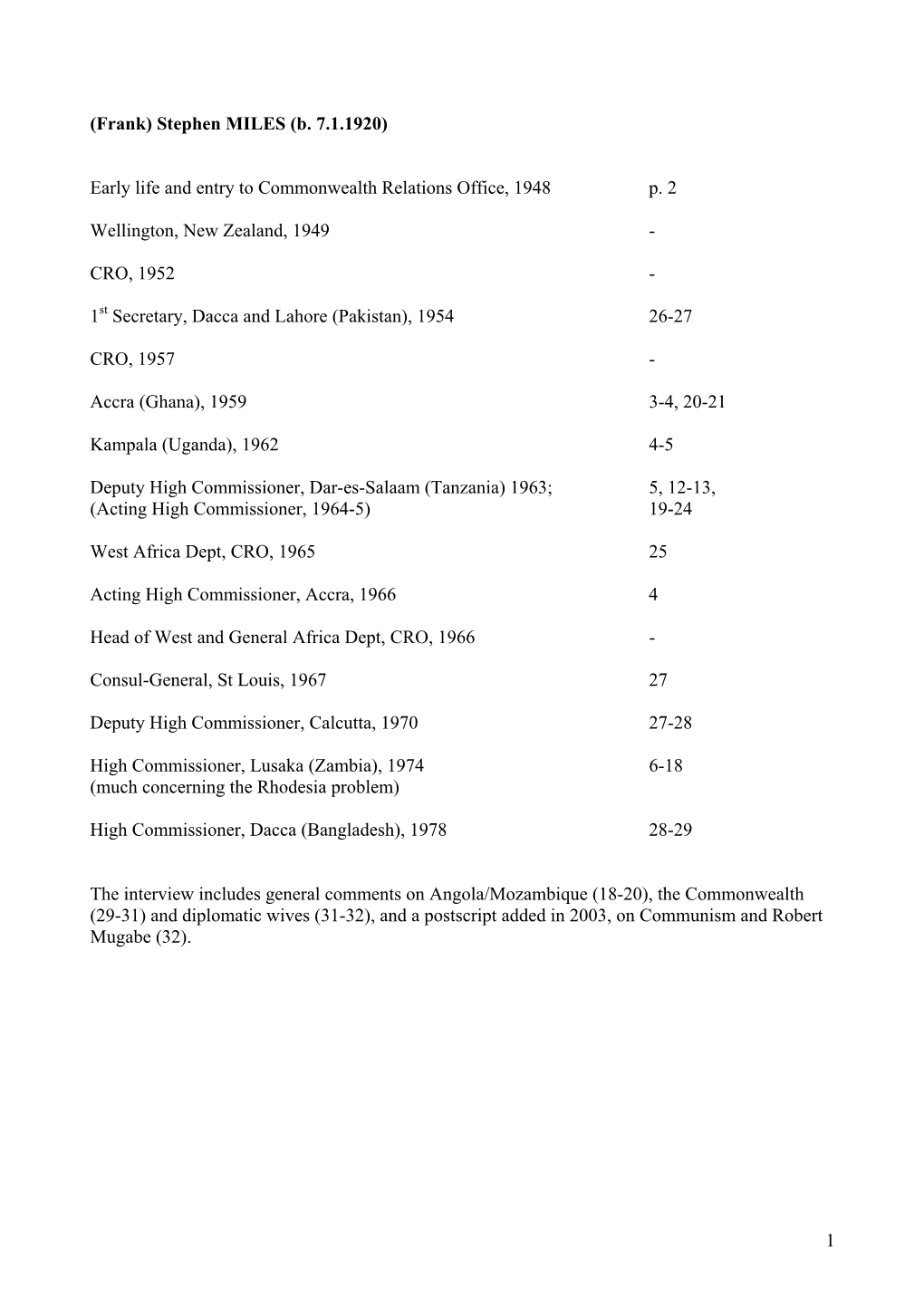 (Frank) Stephen MILES (B. 7.1.1920) Early Life and Entry To