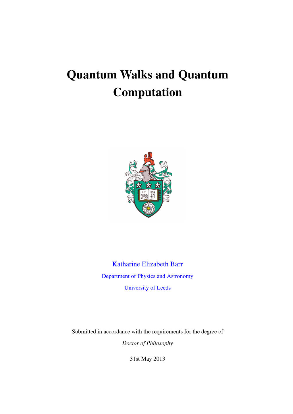 Quantum Walks and Quantum Computation