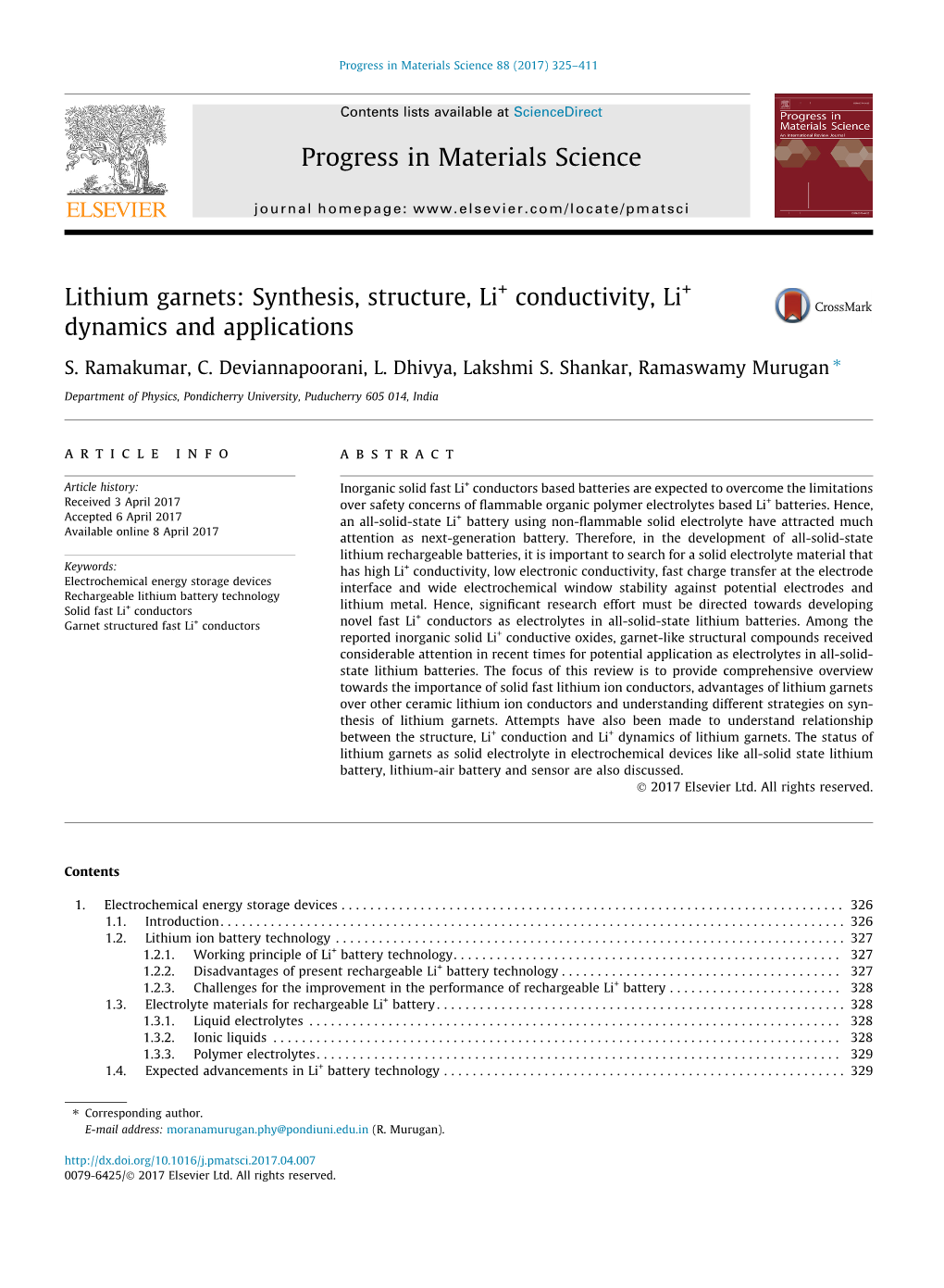 Lithium Garnets: Synthesis, Structure, Li+ Conductivity, Li+ Dynamics and Applications ⇑ S