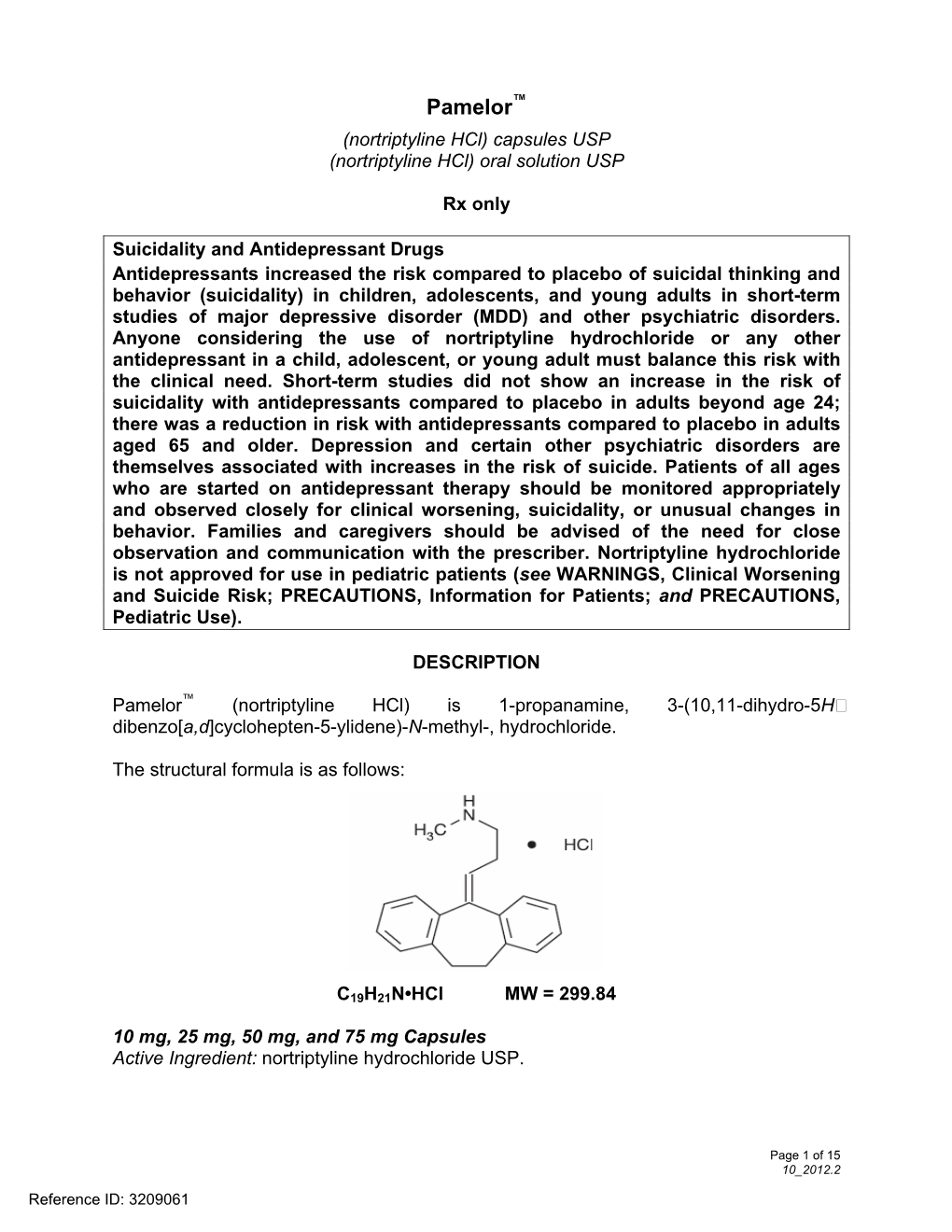 Pamelor (Nortriptyline Hcl)