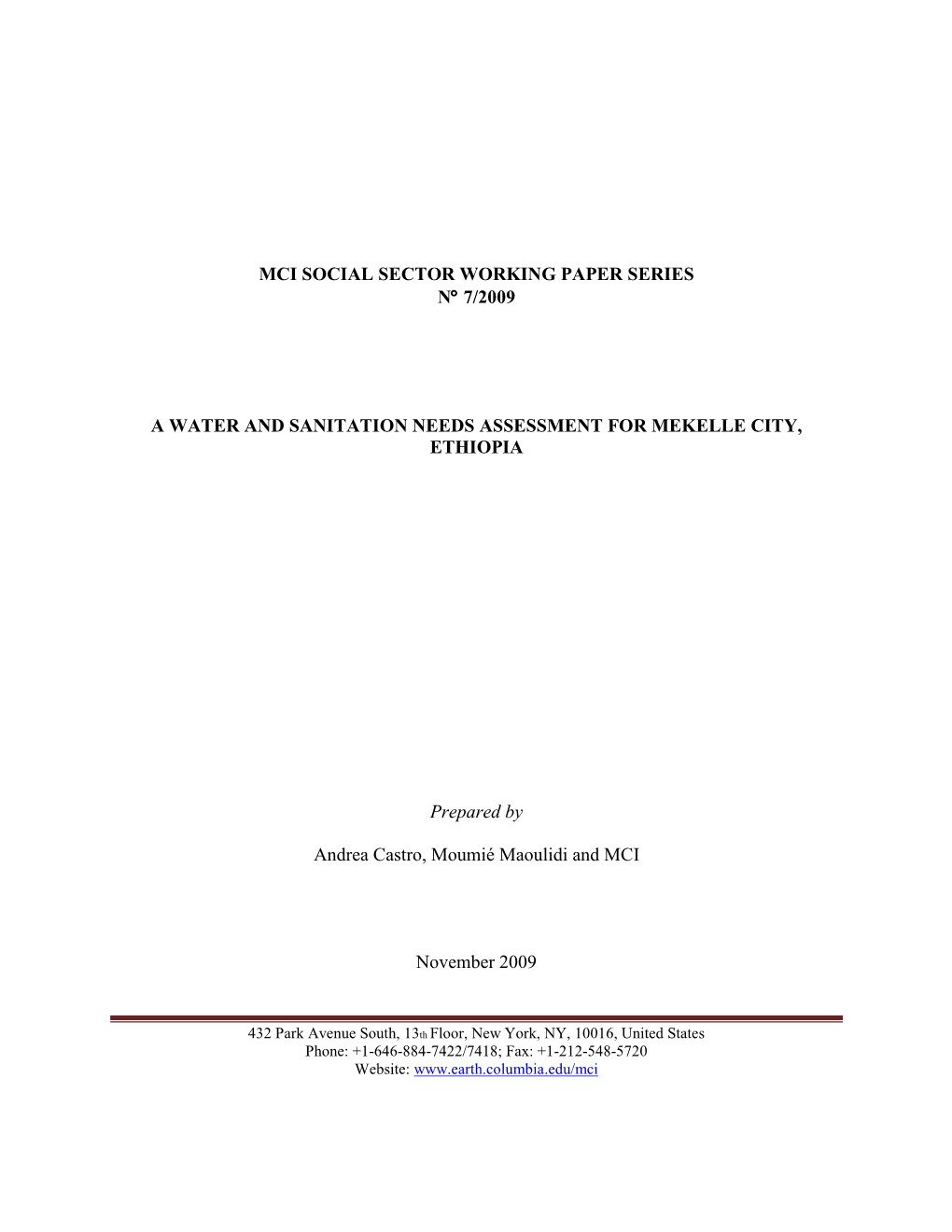 Mci Social Sector Working Paper Series N° 7/2009