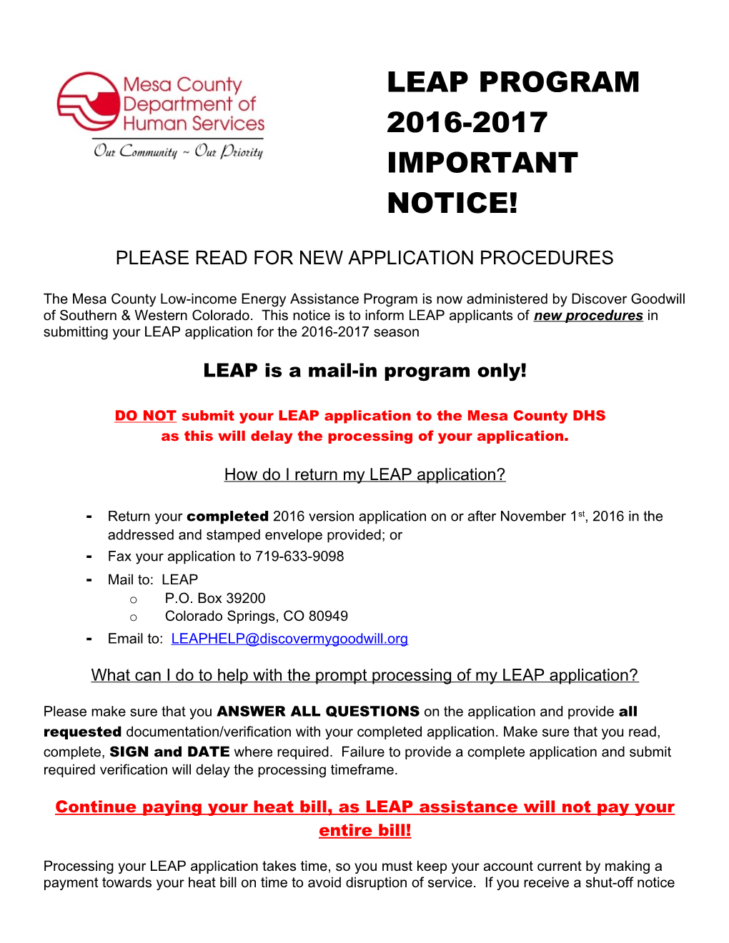 Leap Program 2016-2017 Important Notice!