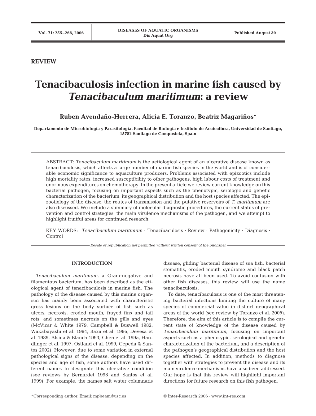 Tenacibaculosis Infection in Marine Fish Caused by Tenacibaculum Maritimum: a Review