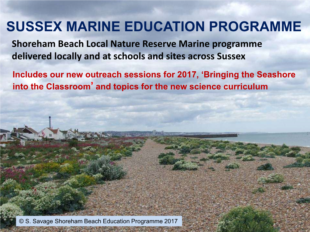 SUSSEX MARINE EDUCATION PROGRAMME Shoreham Beach Local Nature Reserve Marine Programme Delivered Locally and at Schools and Sites Across Sussex