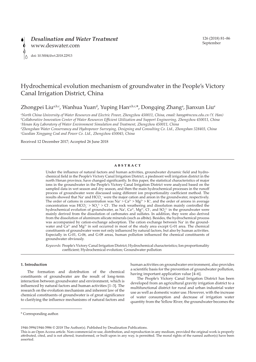 Hydrochemical Evolution Mechanism of Groundwater in the People's