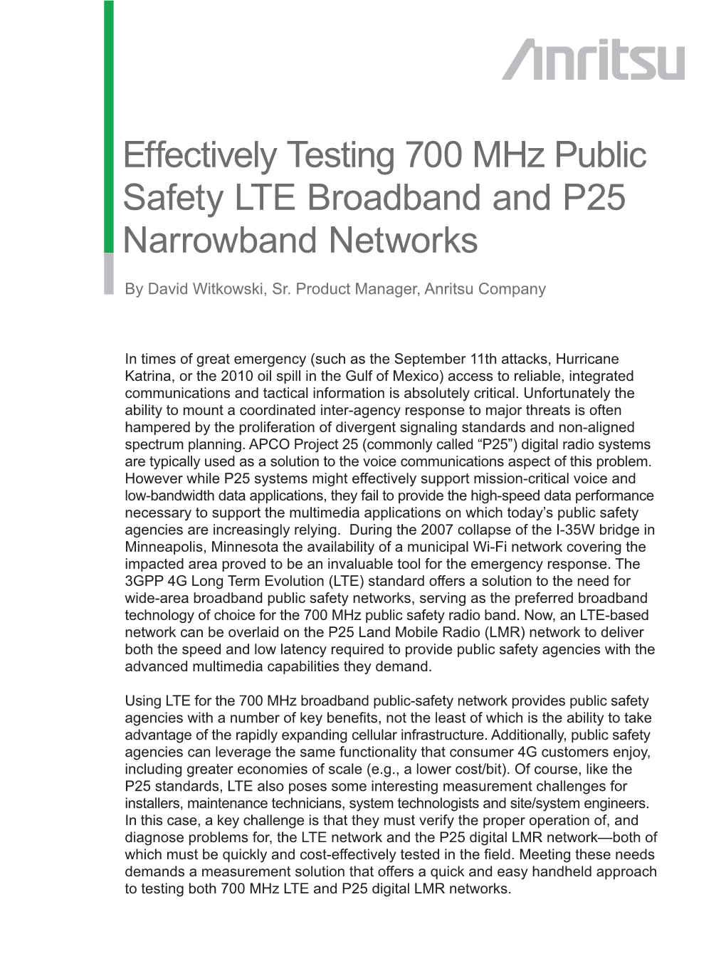 Effectively Testing 700 Mhz Public Safety LTE Broadband and P25 Narrowband Networks