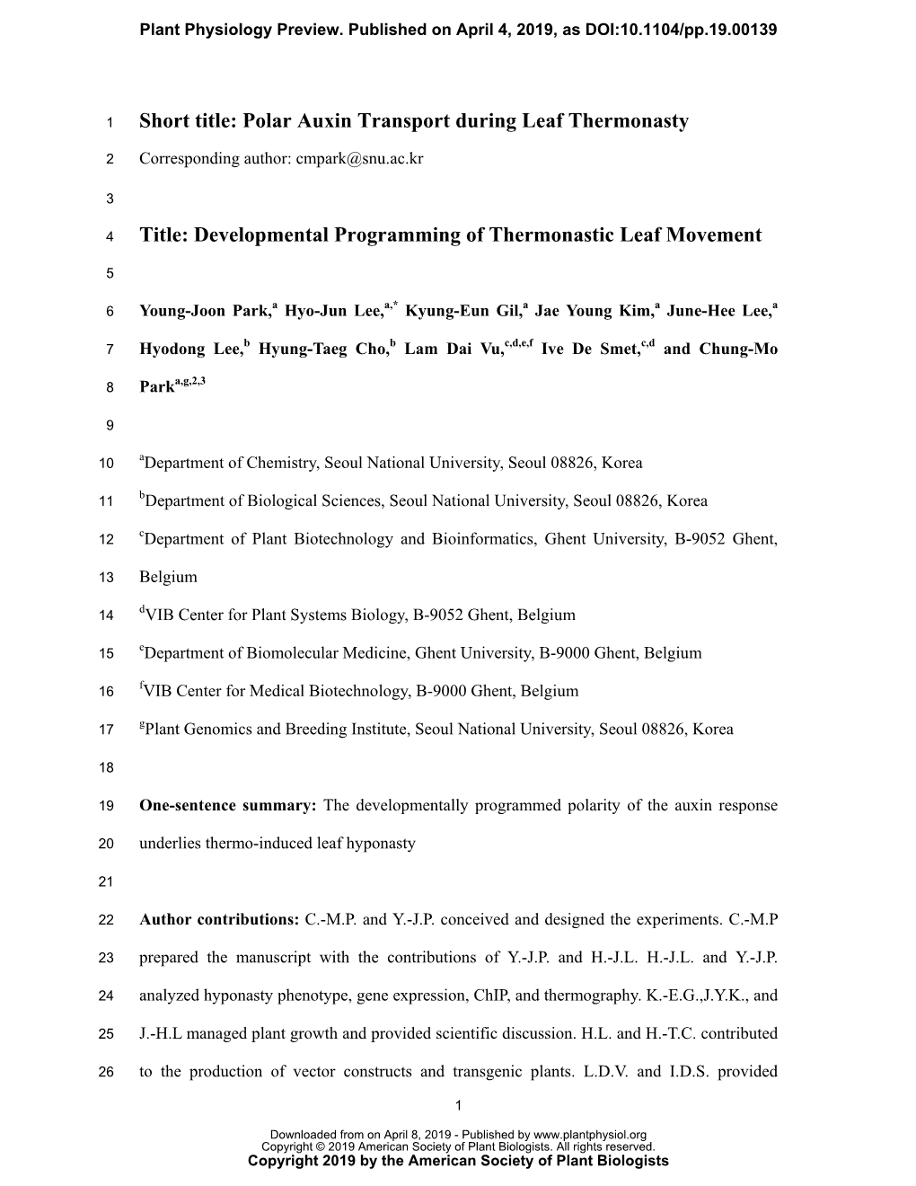 Developmental Programming of Thermonastic Leaf Movement