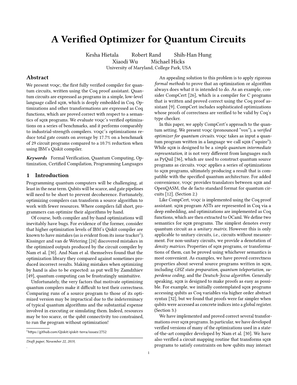 A Verified Optimizer for Quantum Circuits