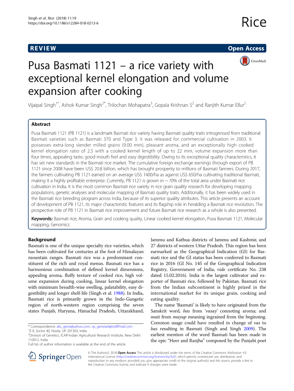 Pusa Basmati 1121 – a Rice Variety with Exceptional Kernel Elongation