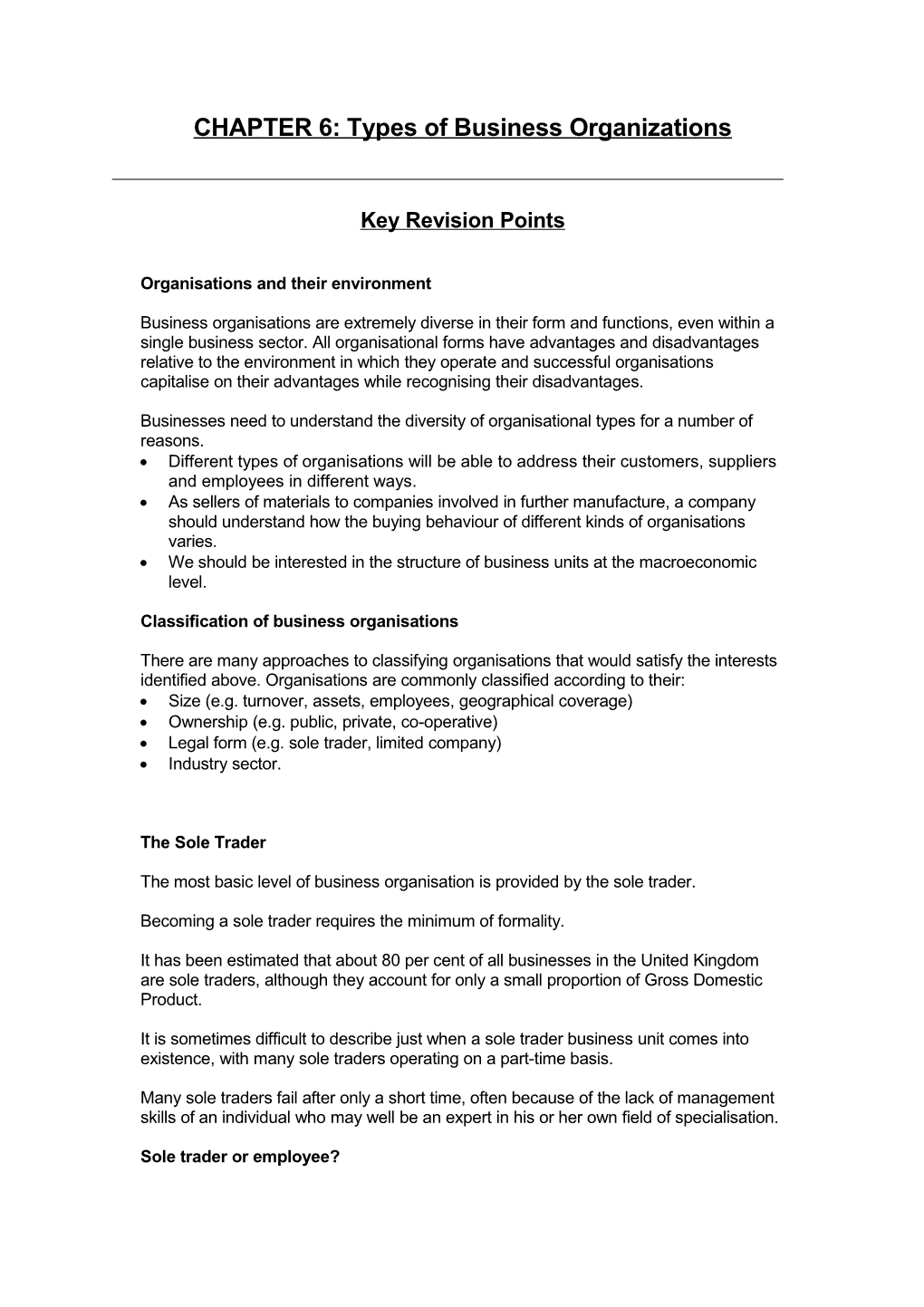 CHAPTER 6: Types of Business Organizations