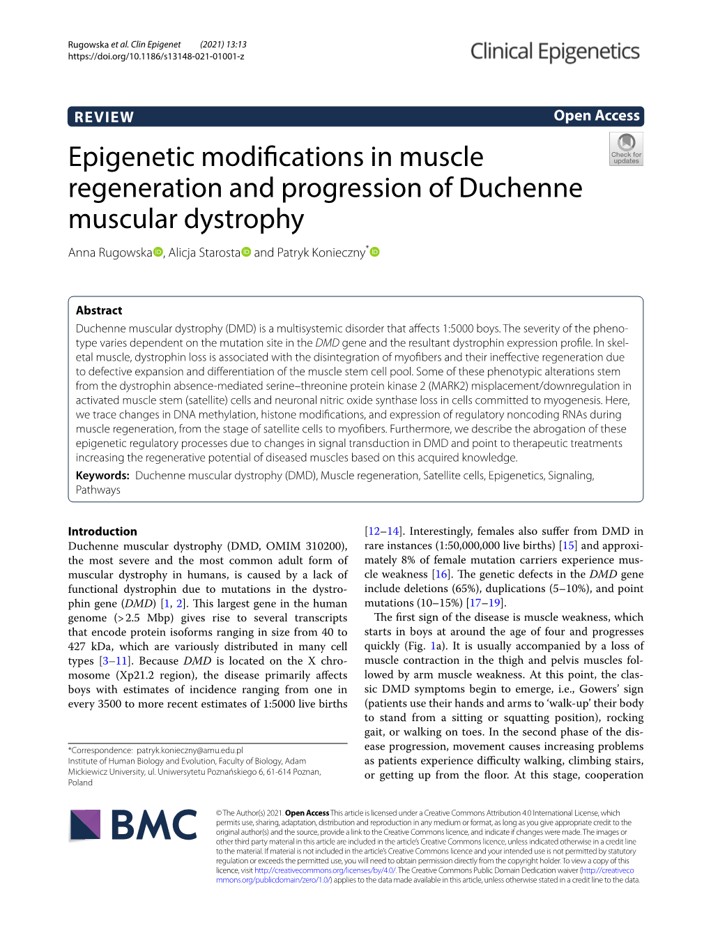 Epigenetic Modifications in Muscle Regeneration and Progression Of