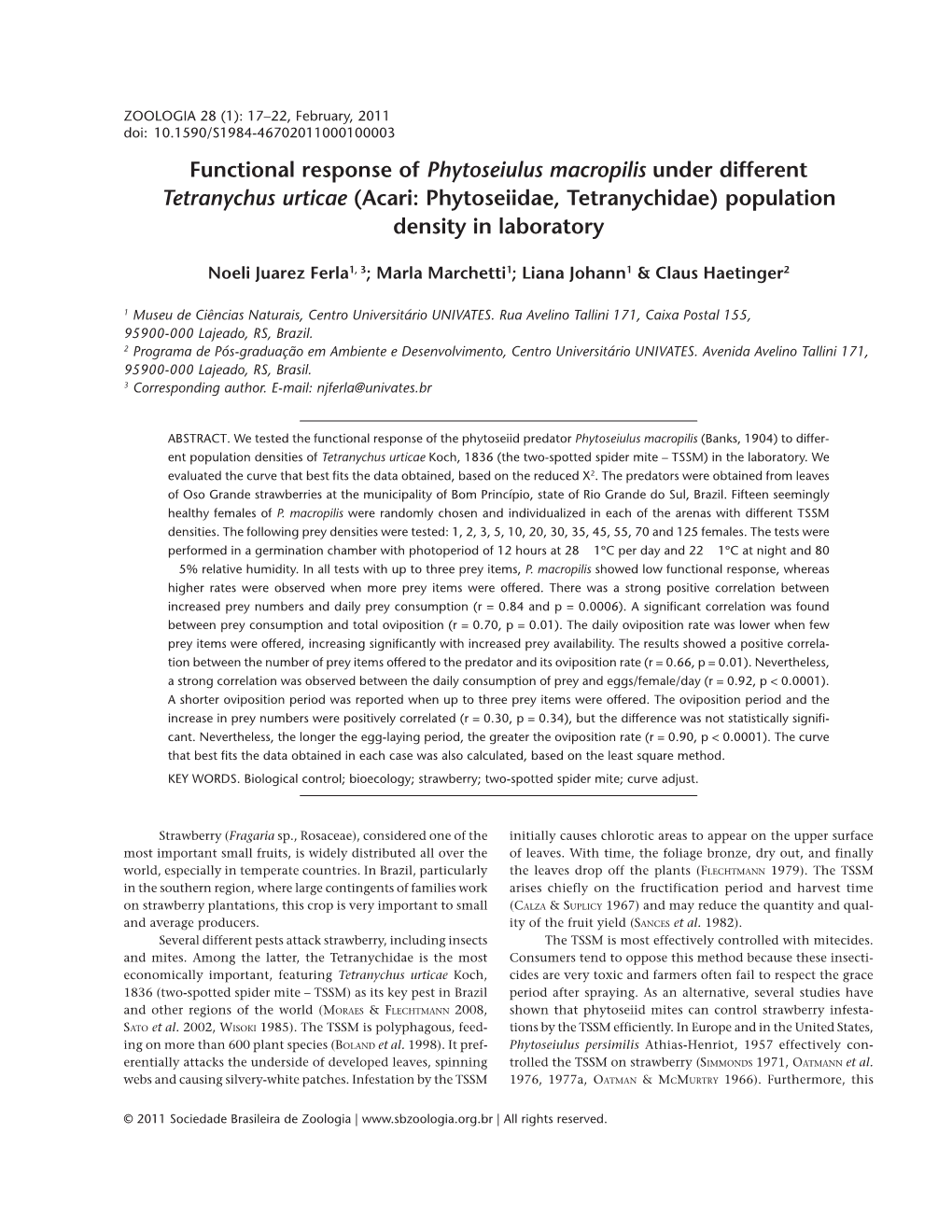 Functional Response of Phytoseiulus Macropilis Under Different Tetranychus Urticae (Acari: Phytoseiidae, Tetranychidae) Population Density in Laboratory