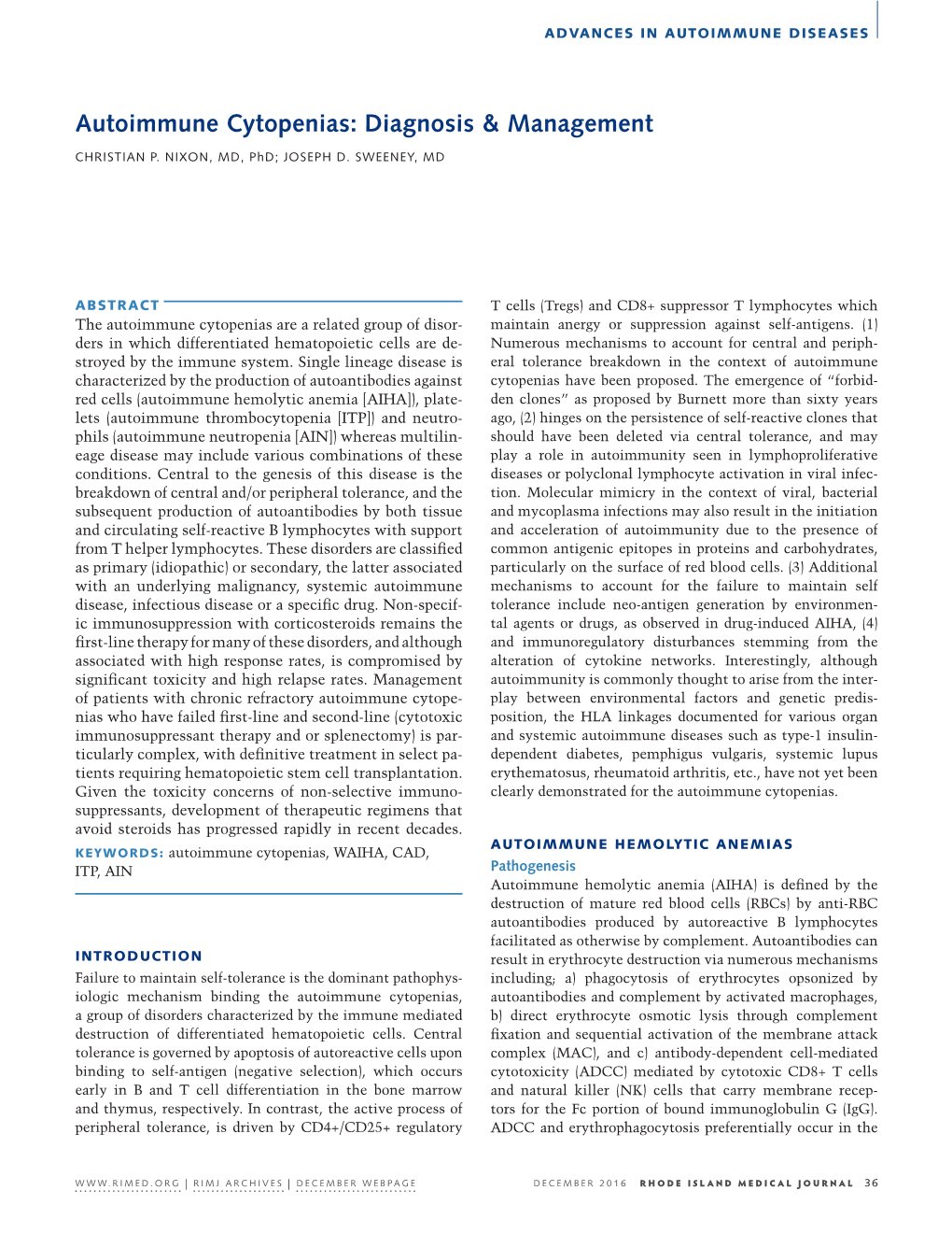 Autoimmune Cytopenias: Diagnosis & Management
