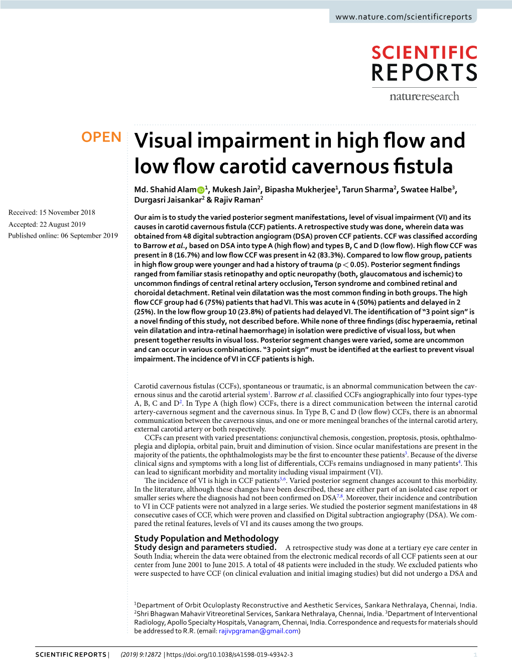 Visual Impairment in High Flow and Low Flow Carotid Cavernous Fistula