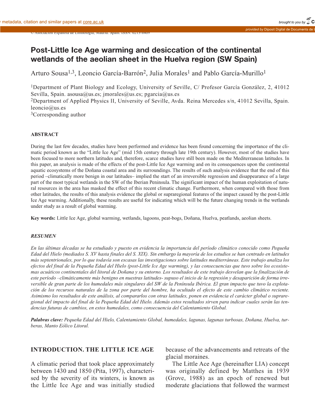 Post-Little Ice Age Effects on Continental Wetlands 59