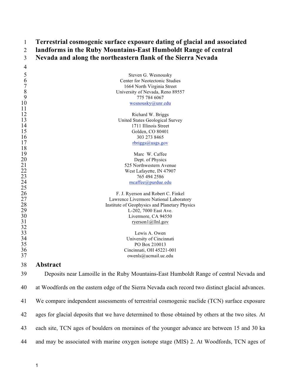 Terrestrial Cosmogenic Surface Exposure Dating of Glacial And