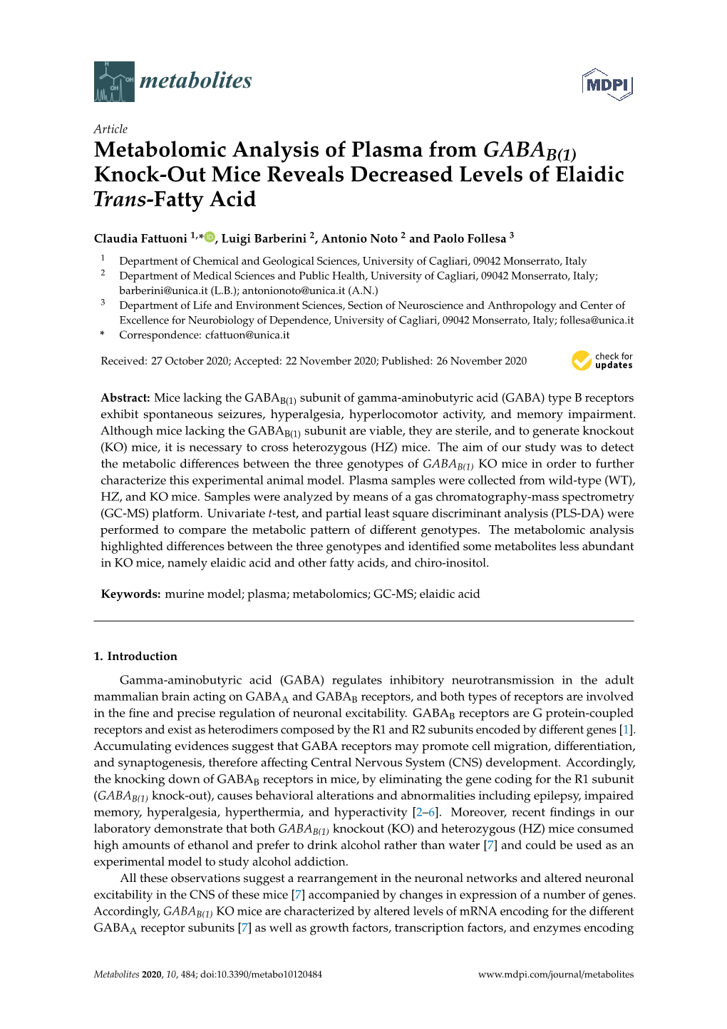 Knock-Out Mice Reveals Decreased Levels of Elaidic Trans-Fatty Acid