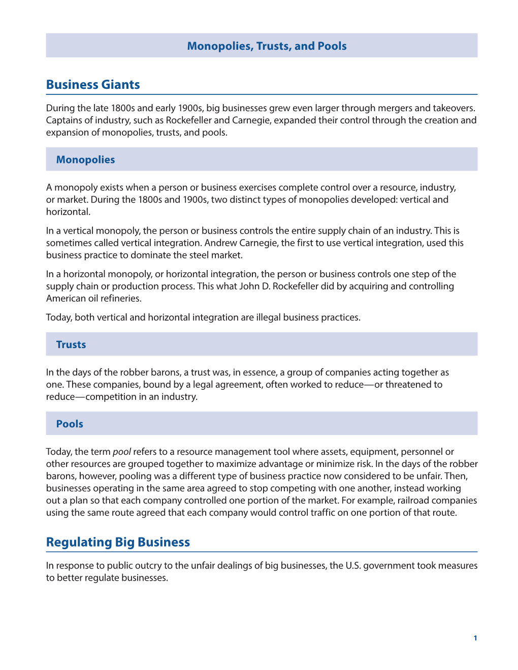 Monopolies, Trusts, and Pools